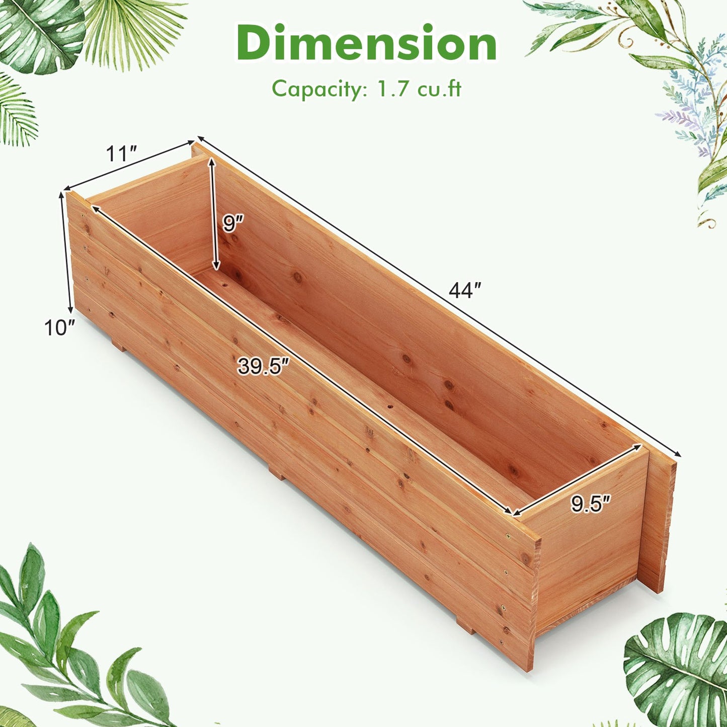 Fir Wood Planter Box with 2 Drainage Holes and 3 Added Bottom Crossbars, Orange - Gallery Canada