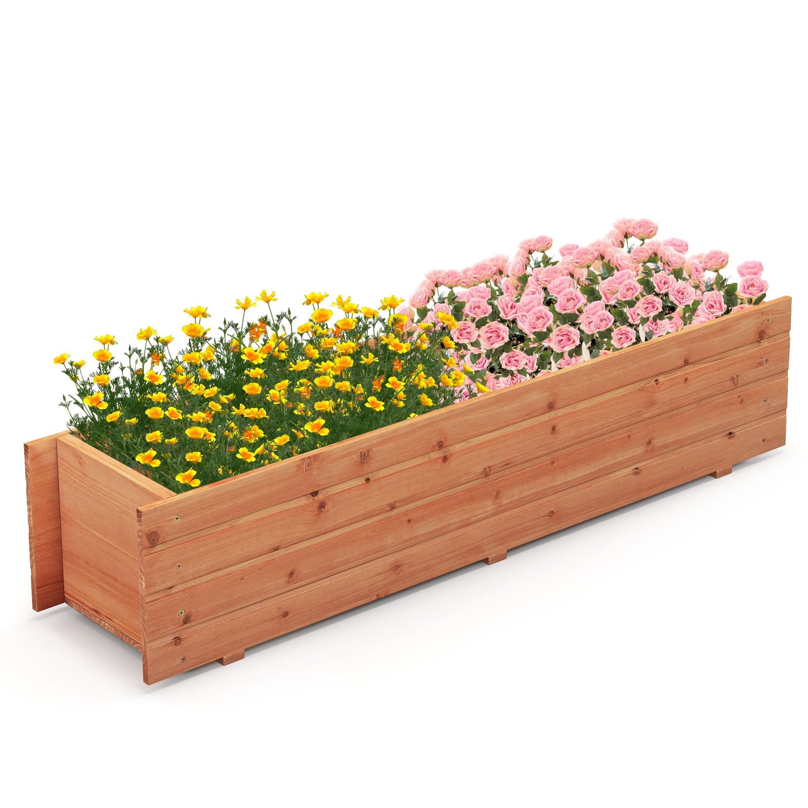 Fir Wood Planter Box with 2 Drainage Holes and 3 Added Bottom Crossbars, Orange Raised Garden Beds   at Gallery Canada