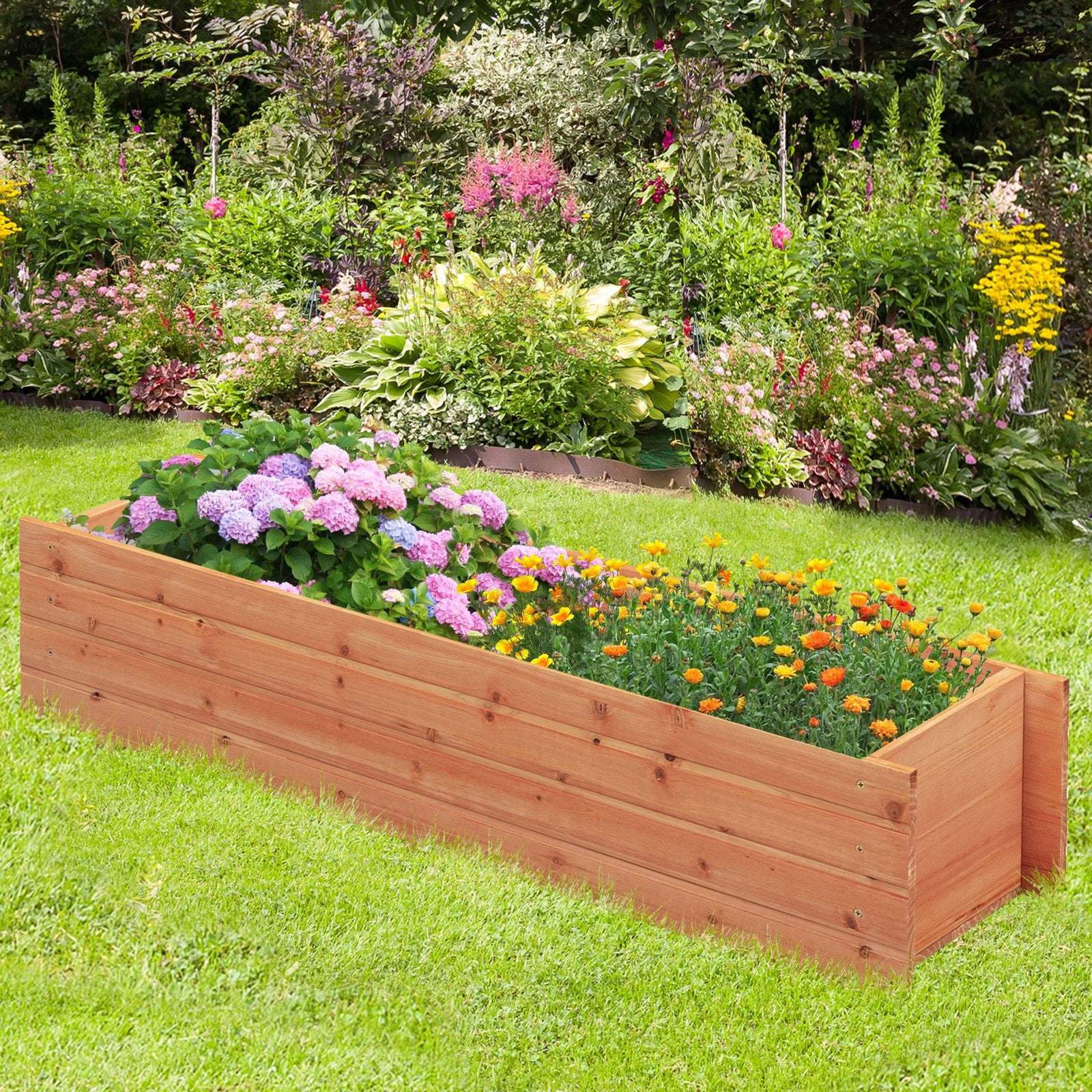 Fir Wood Planter Box with 2 Drainage Holes and 3 Added Bottom Crossbars, Orange Raised Garden Beds   at Gallery Canada