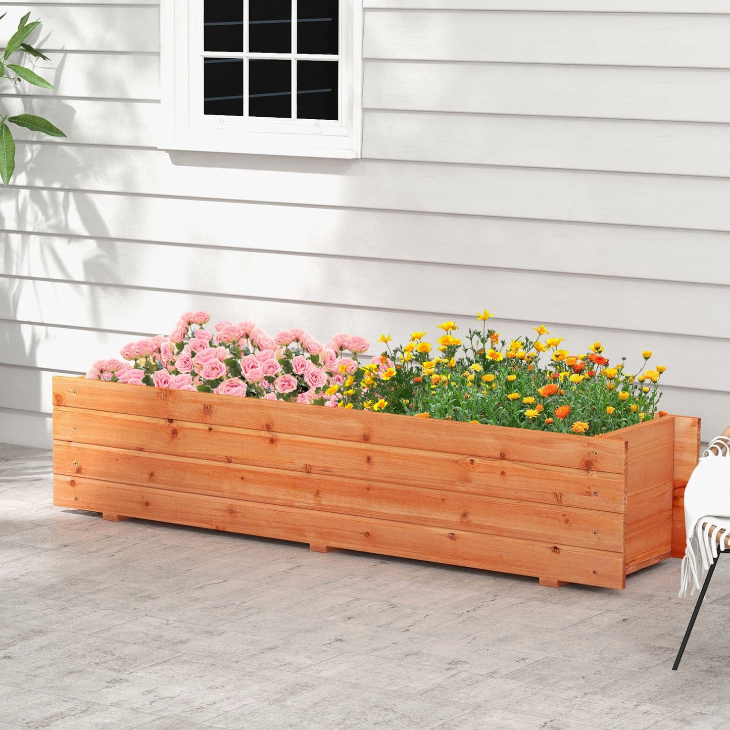 Fir Wood Planter Box with 2 Drainage Holes and 3 Added Bottom Crossbars, Orange - Gallery Canada