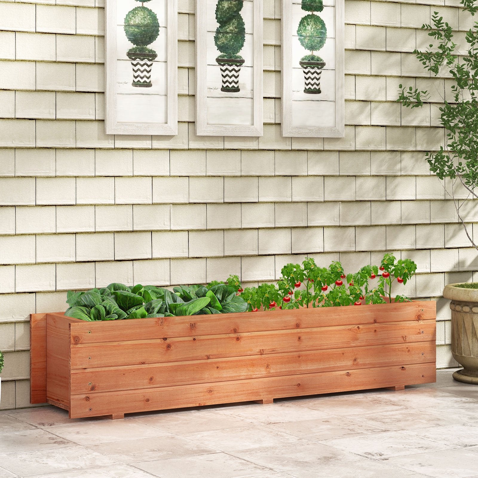 Fir Wood Planter Box with 2 Drainage Holes and 3 Added Bottom Crossbars, Orange Raised Garden Beds   at Gallery Canada