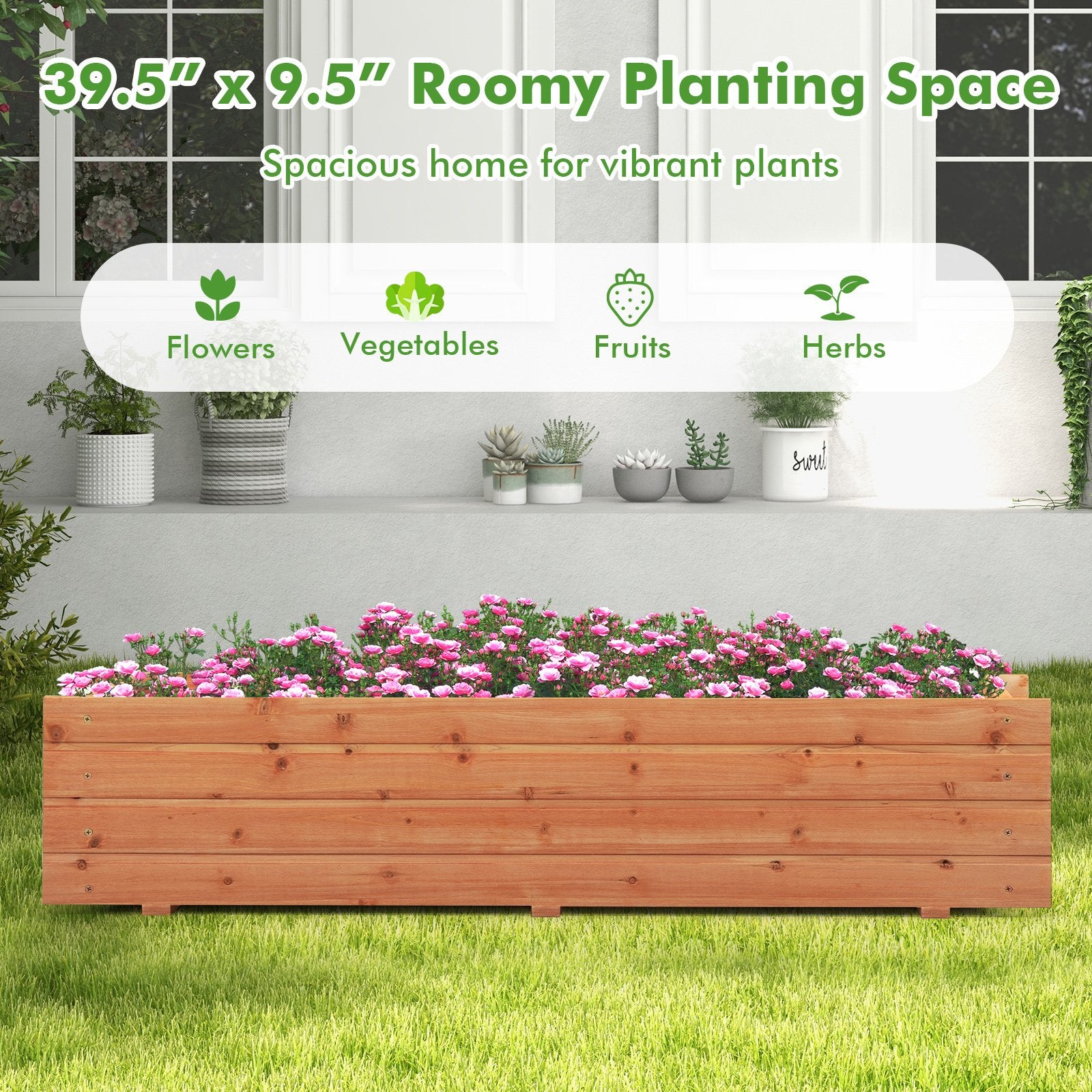 Fir Wood Planter Box with 2 Drainage Holes and 3 Added Bottom Crossbars, Orange - Gallery Canada