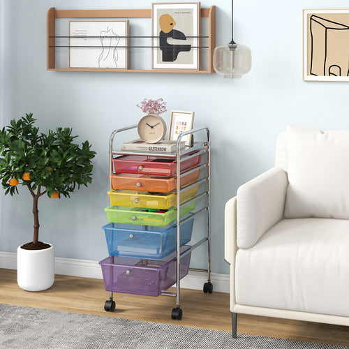 6 Drawers Rolling Storage Cart Organizer, Sheer Rainbow