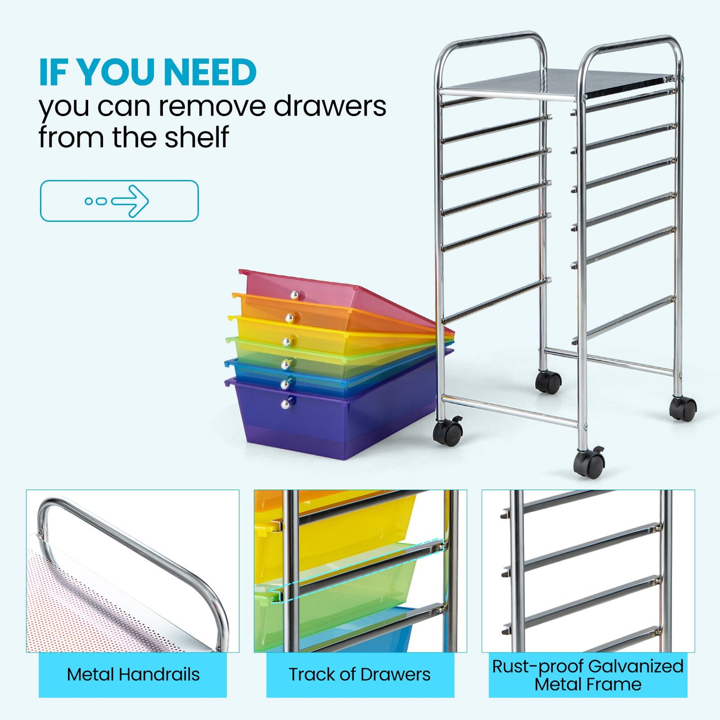 6 Drawers Rolling Storage Cart Organizer, Sheer Rainbow - Gallery Canada