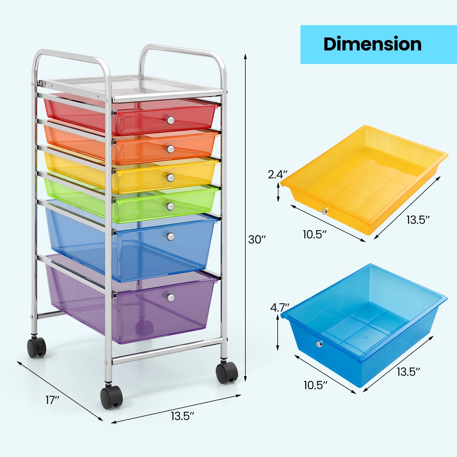 6 Drawers Rolling Storage Cart Organizer, Sheer Rainbow File Cabinets   at Gallery Canada