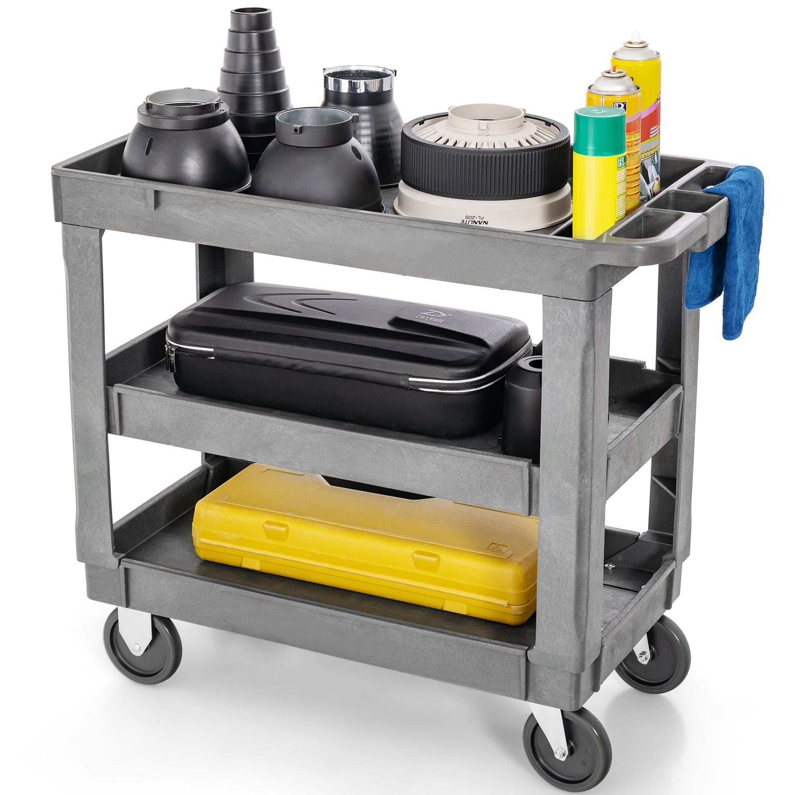 3-Tier Utility Cart with 550 LBS Max Load and Adjustable Middle Shelf, Gray Garages   at Gallery Canada