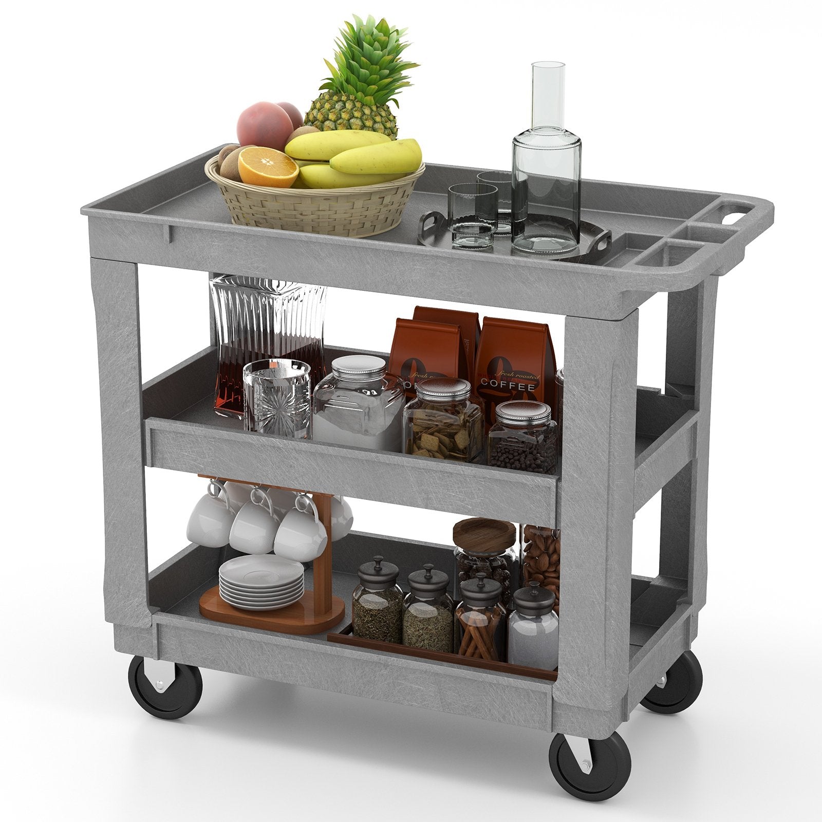 3-Tier Utility Cart with 550 LBS Max Load and Adjustable Middle Shelf, Gray Garages   at Gallery Canada