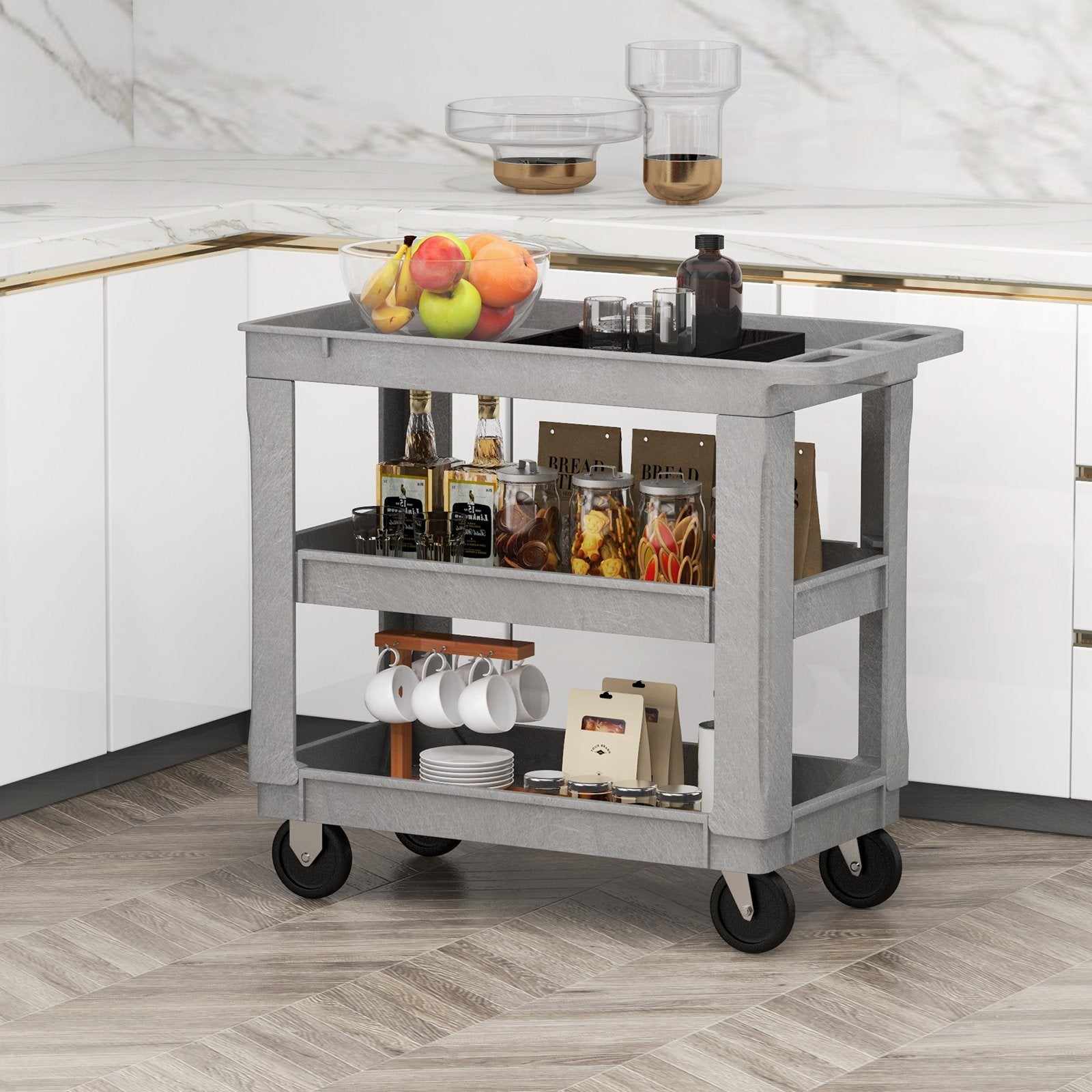 3-Tier Utility Cart with 550 LBS Max Load and Adjustable Middle Shelf, Gray Garages   at Gallery Canada