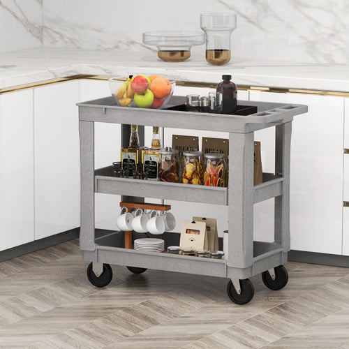 3-Tier Utility Cart with 550 LBS Max Load and Adjustable Middle Shelf, Gray