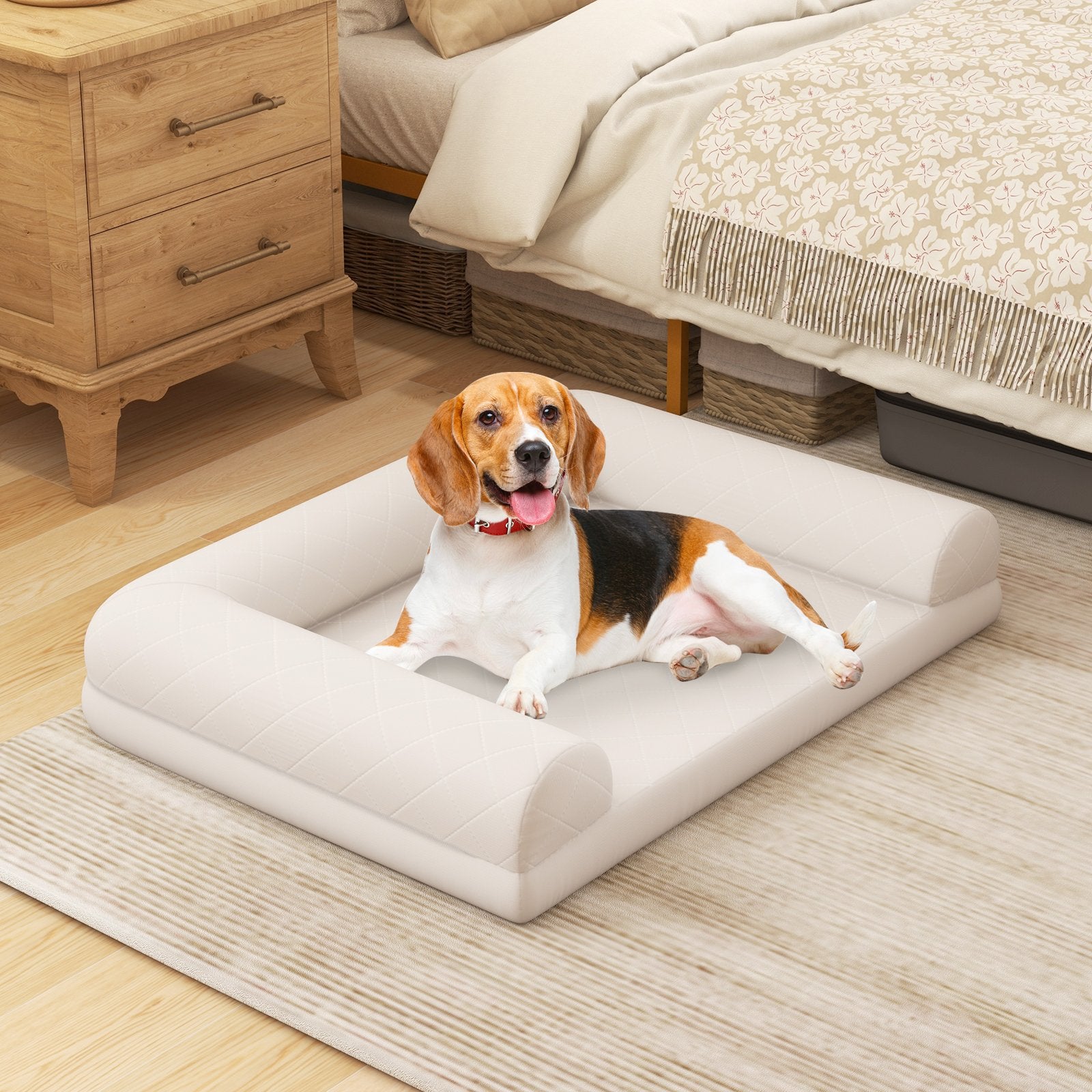 Egg-Foam Dog Crate Bed with 3-Side Bolster and Removable Washable Bed Cover, Beige Dog Supplies   at Gallery Canada