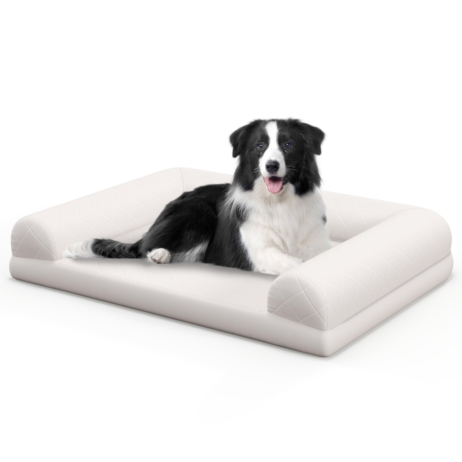 Egg-Foam Dog Crate Bed with 3-Side Bolster and Removable Washable Bed Cover, Beige Dog Supplies   at Gallery Canada