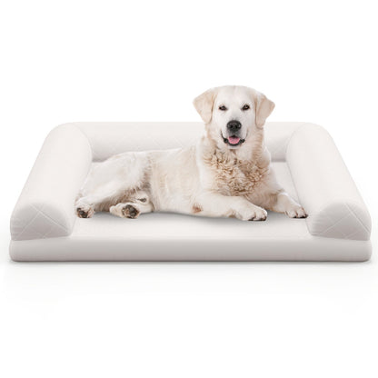 Egg-Foam Dog Crate Bed with 3-Side Bolster and Removable Washable Bed Cover, Beige - Gallery Canada