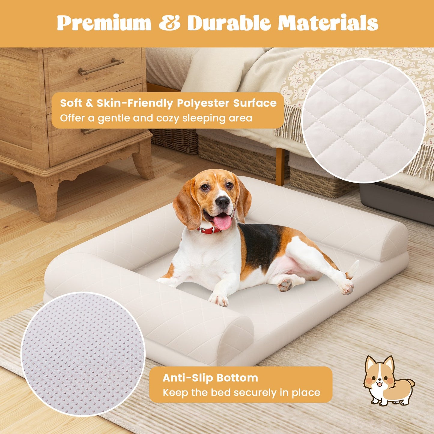 Egg-Foam Dog Crate Bed with 3-Side Bolster and Removable Washable Bed Cover, Beige Dog Supplies   at Gallery Canada