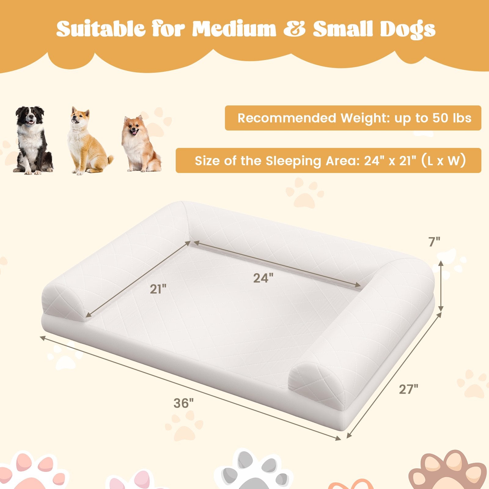 Egg-Foam Dog Crate Bed with 3-Side Bolster and Removable Washable Bed Cover, Beige Dog Supplies   at Gallery Canada