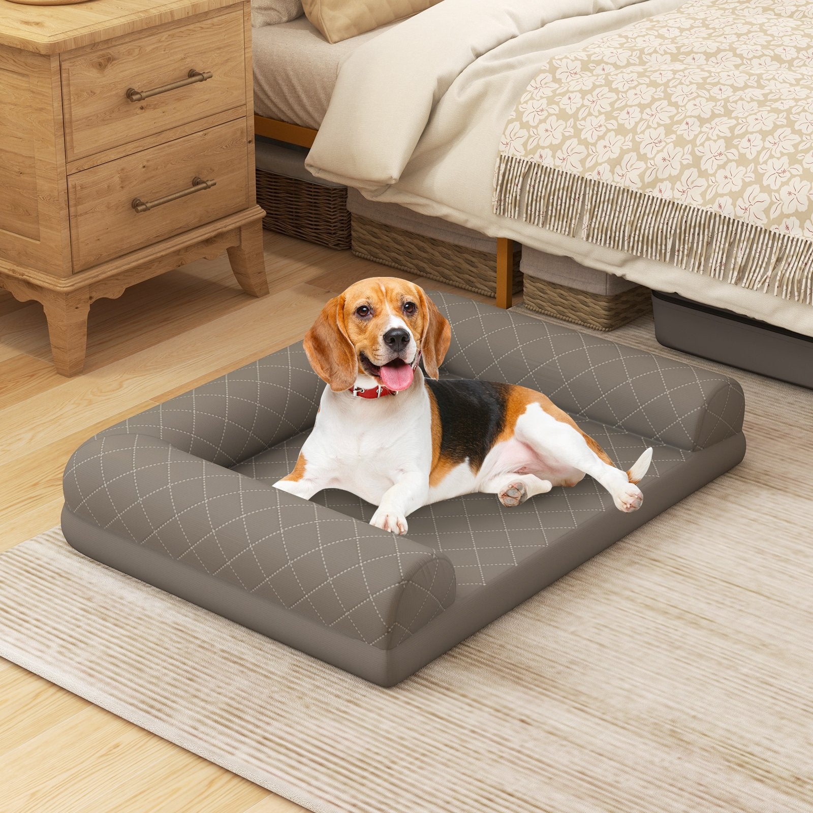 Egg-Foam Dog Crate Bed with 3-Side Bolster and Removable Washable Bed Cover, Gray Dog Supplies   at Gallery Canada