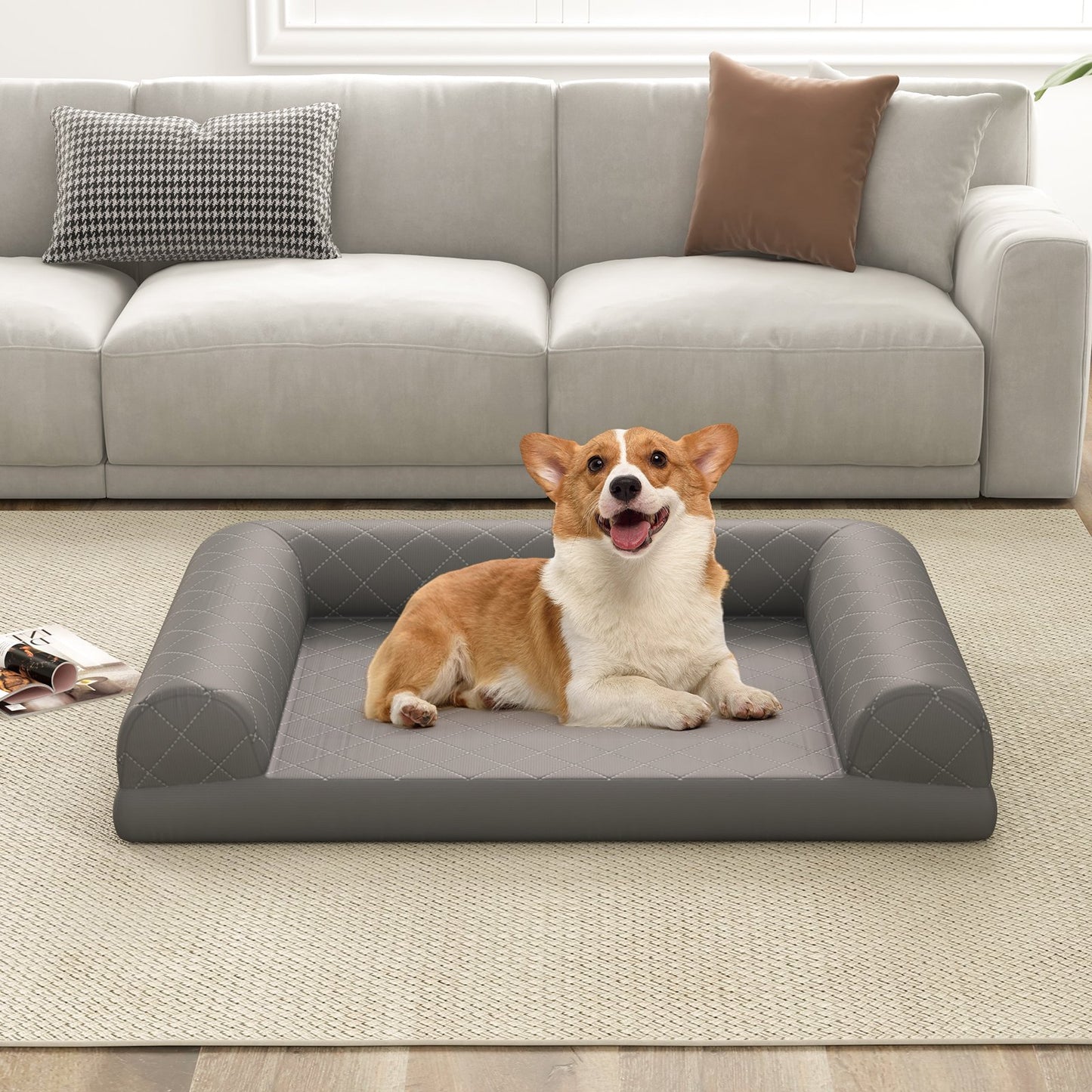 Egg-Foam Dog Crate Bed with 3-Side Bolster and Removable Washable Bed Cover, Gray Dog Supplies   at Gallery Canada