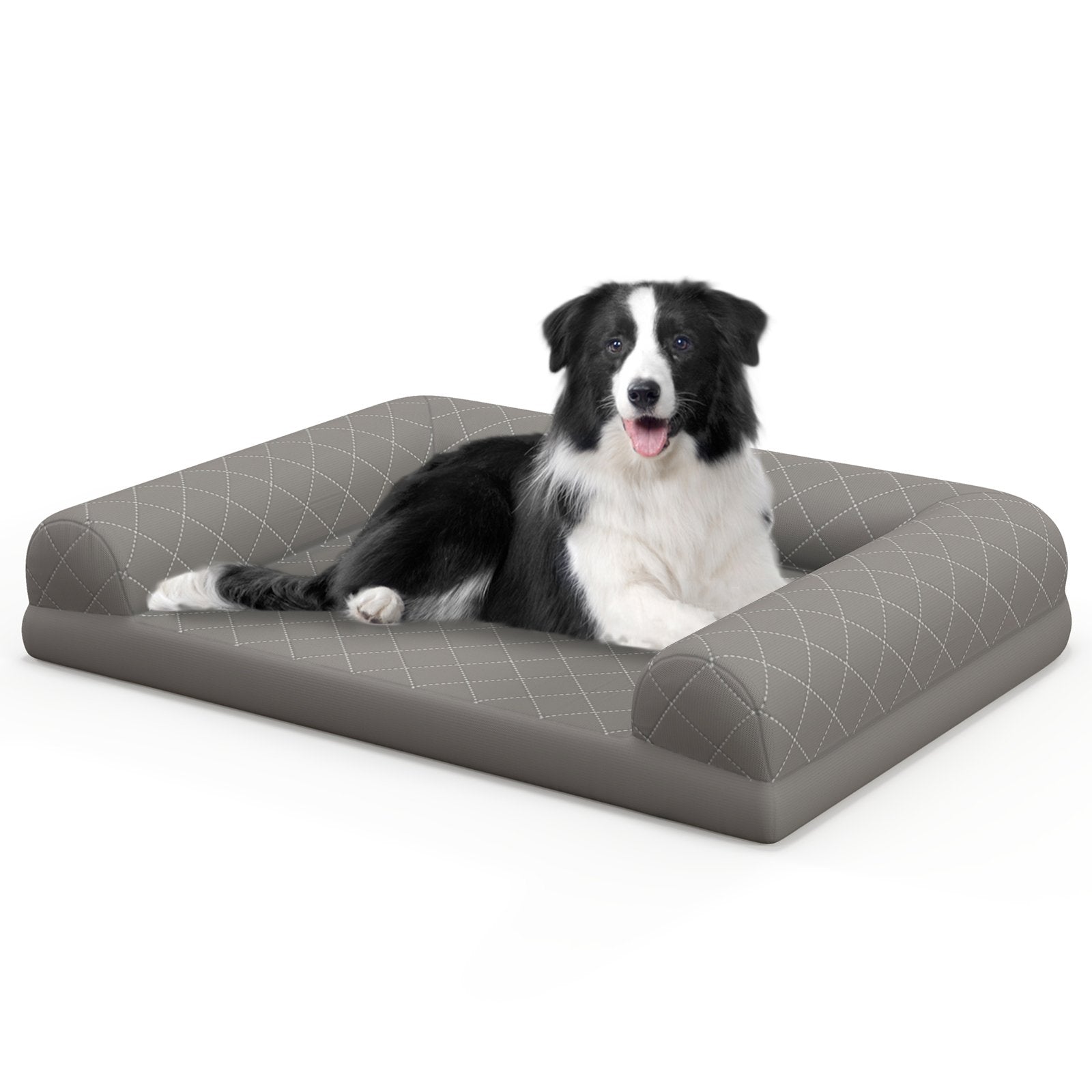 Egg-Foam Dog Crate Bed with 3-Side Bolster and Removable Washable Bed Cover, Gray Dog Supplies   at Gallery Canada