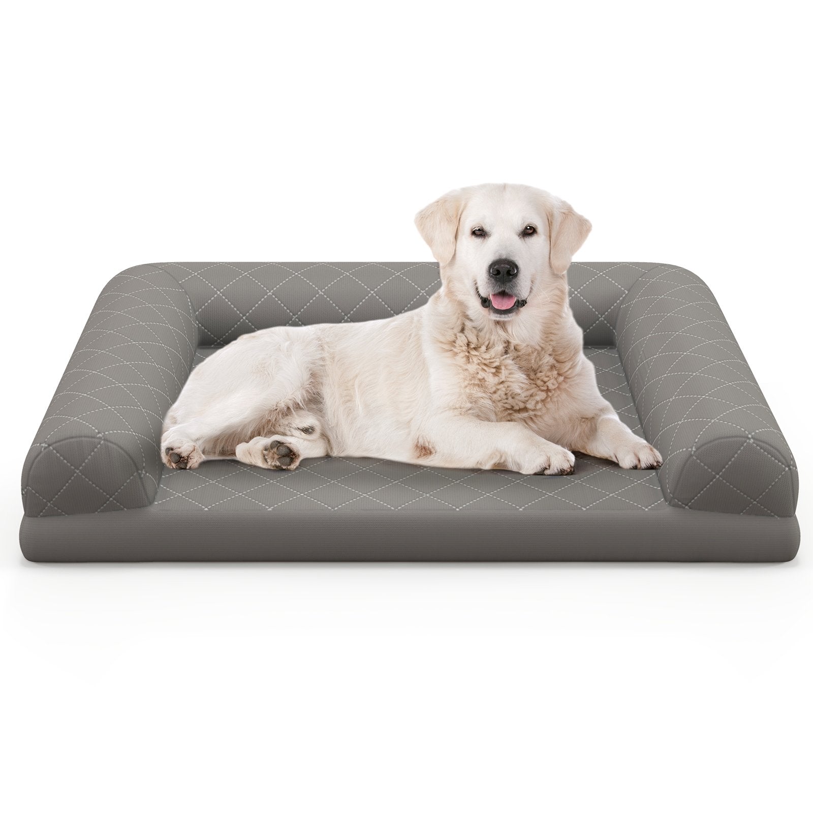 Egg-Foam Dog Crate Bed with 3-Side Bolster and Removable Washable Bed Cover, Gray Dog Supplies   at Gallery Canada