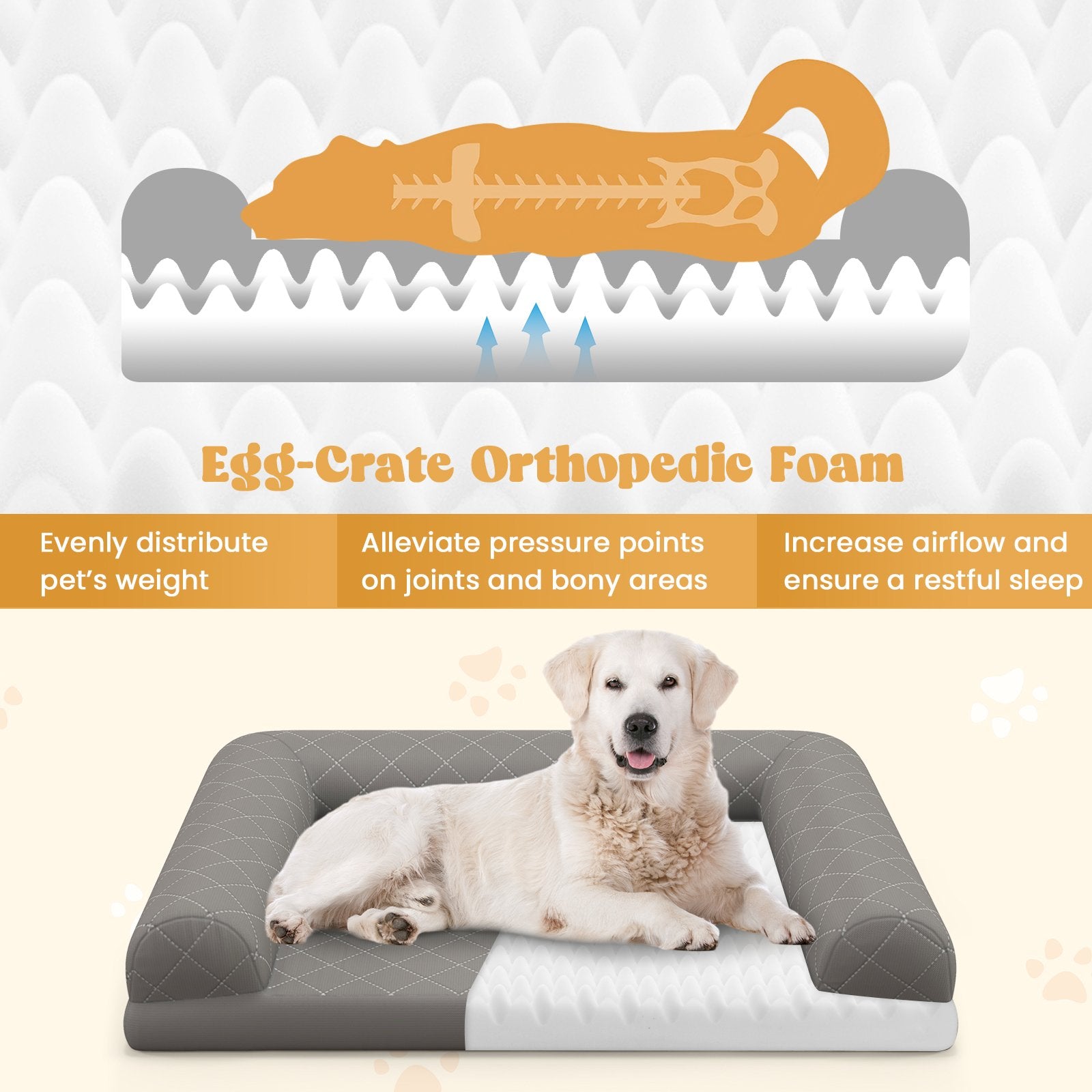 Egg-Foam Dog Crate Bed with 3-Side Bolster and Removable Washable Bed Cover, Gray Dog Supplies   at Gallery Canada