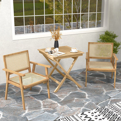 Indonesia Teak Wood Chair with Natural Rattan Seat and Curved Backrest for Backyard Porch Balcony, Natural Patio Dining Chairs   at Gallery Canada