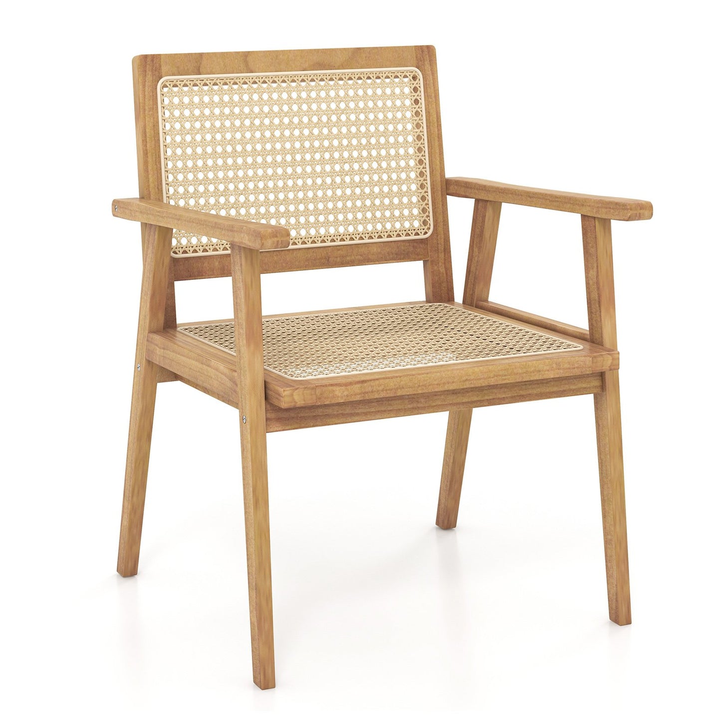 Indonesia Teak Wood Chair with Natural Rattan Seat and Curved Backrest for Backyard Porch Balcony, Natural Patio Dining Chairs   at Gallery Canada