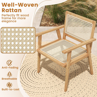 Indonesia Teak Wood Chair with Natural Rattan Seat and Curved Backrest for Backyard Porch Balcony, Natural Patio Dining Chairs   at Gallery Canada