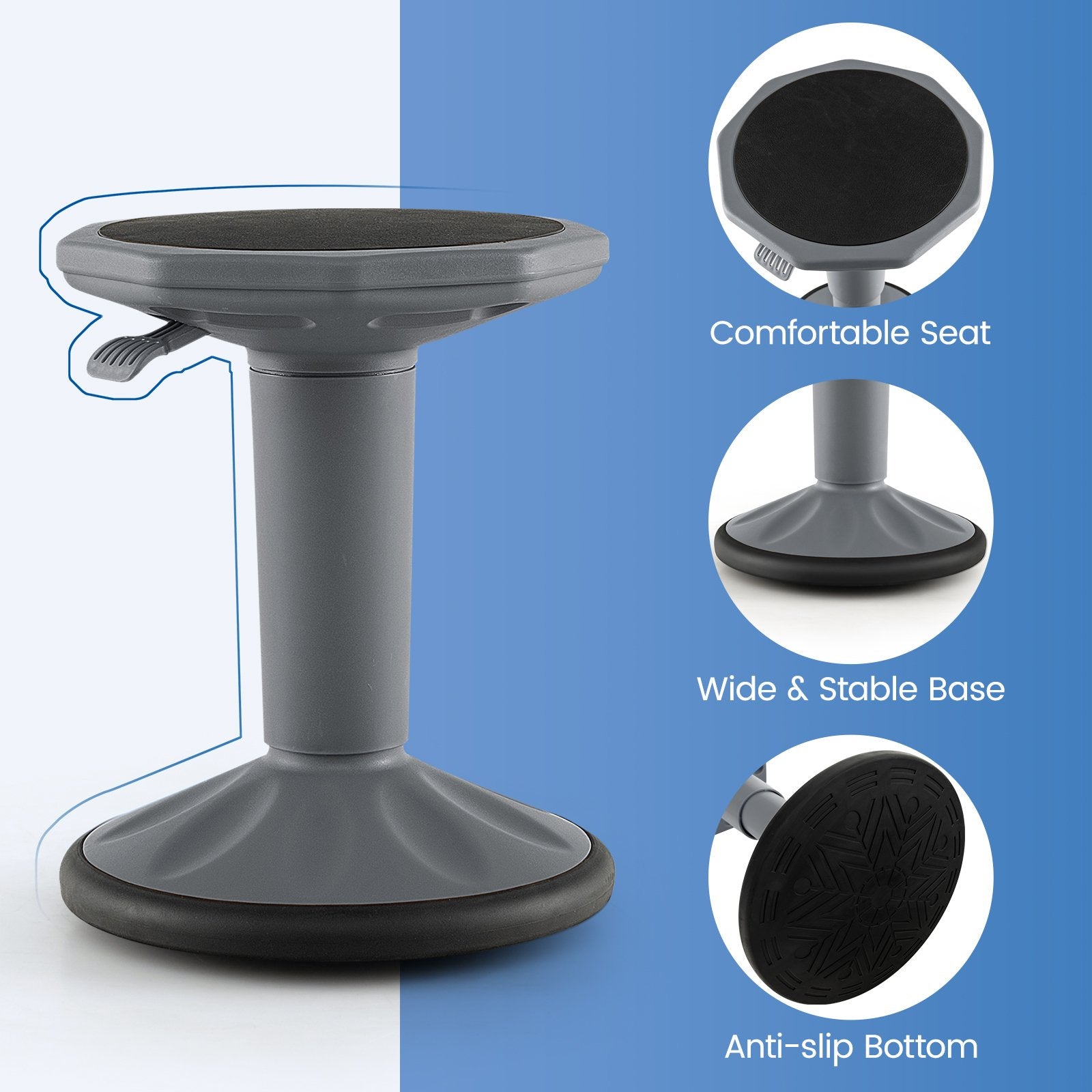 Adjustable-Height Wobble Chair Active Learning Stool for Office Stand Up Desk, Gray Kneeling Chiars   at Gallery Canada