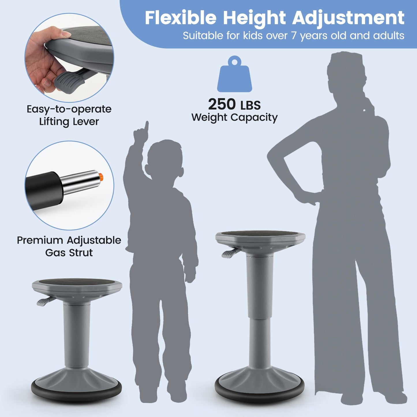 Adjustable-Height Wobble Chair Active Learning Stool for Office Stand Up Desk, Gray Kneeling Chiars   at Gallery Canada