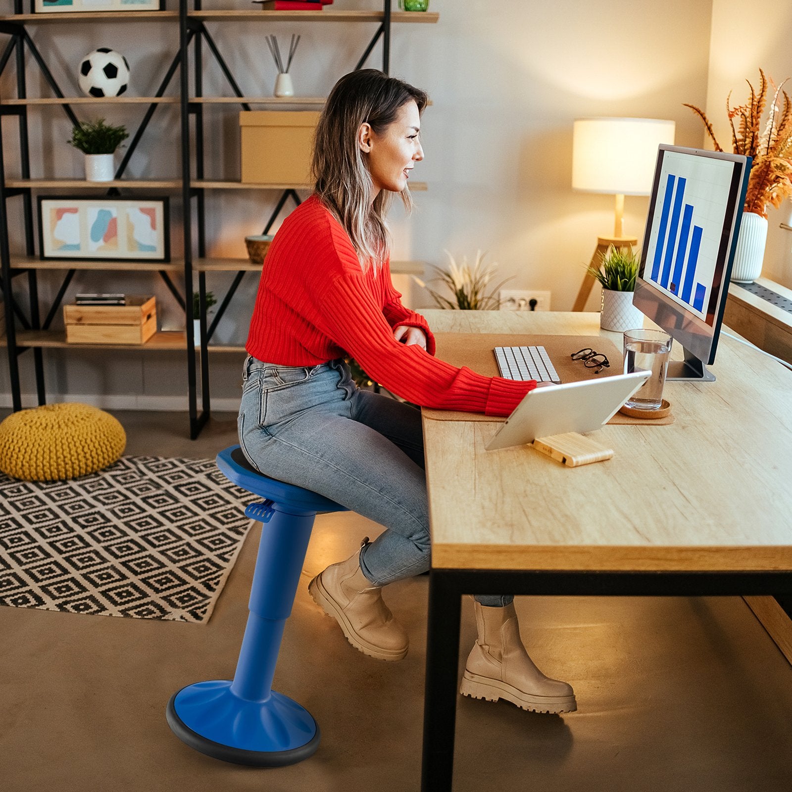 Adjustable-Height Wobble Chair Active Learning Stool for Office Stand Up Desk, Navy Kneeling Chiars   at Gallery Canada