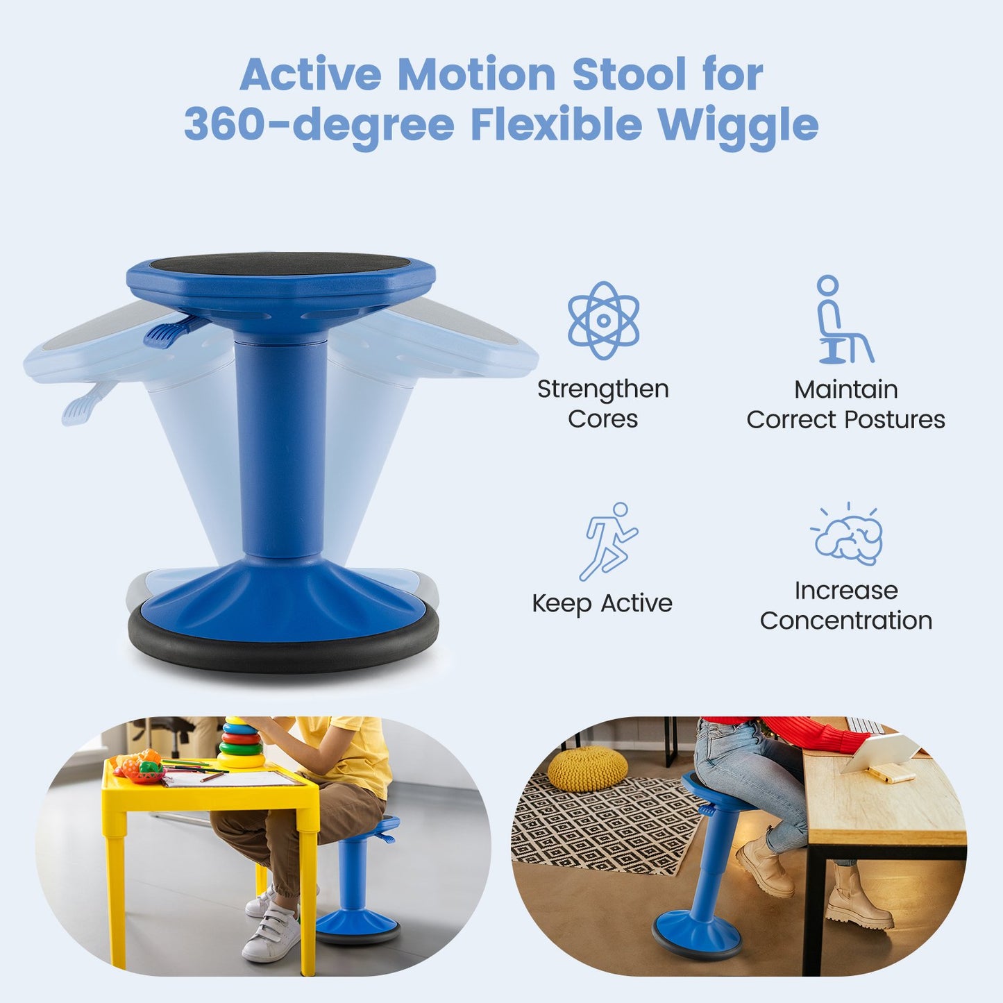 Adjustable-Height Wobble Chair Active Learning Stool for Office Stand Up Desk, Navy Kneeling Chiars   at Gallery Canada