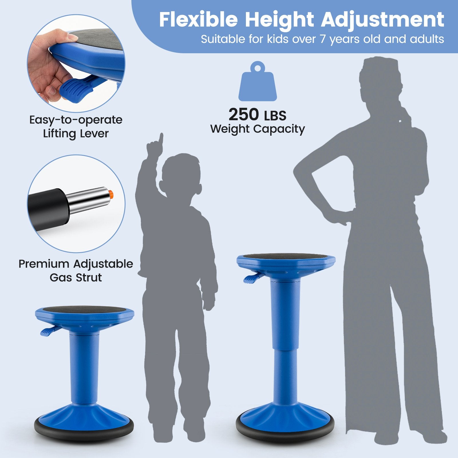 Adjustable-Height Wobble Chair Active Learning Stool for Office Stand Up Desk, Navy Kneeling Chiars   at Gallery Canada