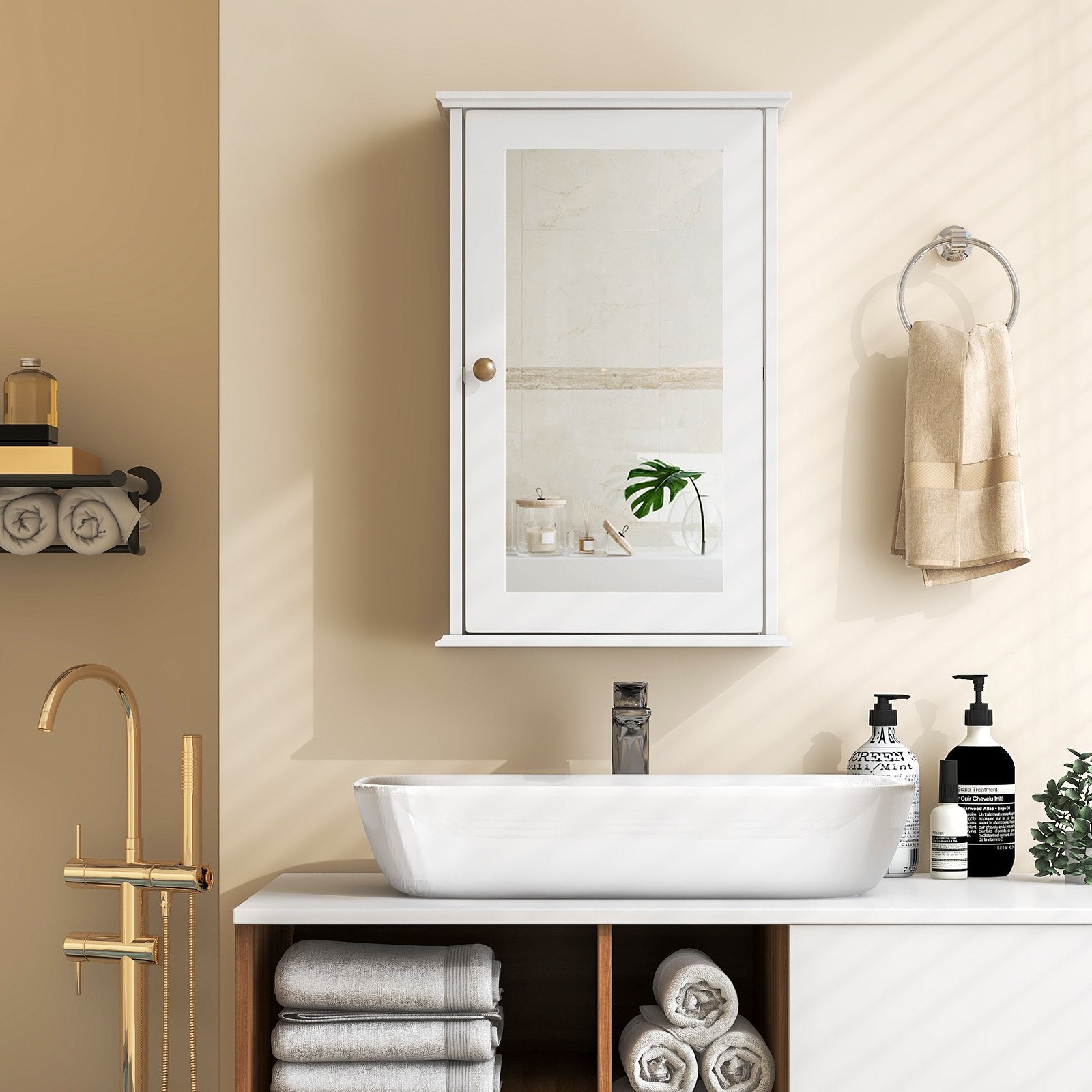 Bathroom Wall Cabinet with Single Mirror Door, White Wall Cabinets   at Gallery Canada