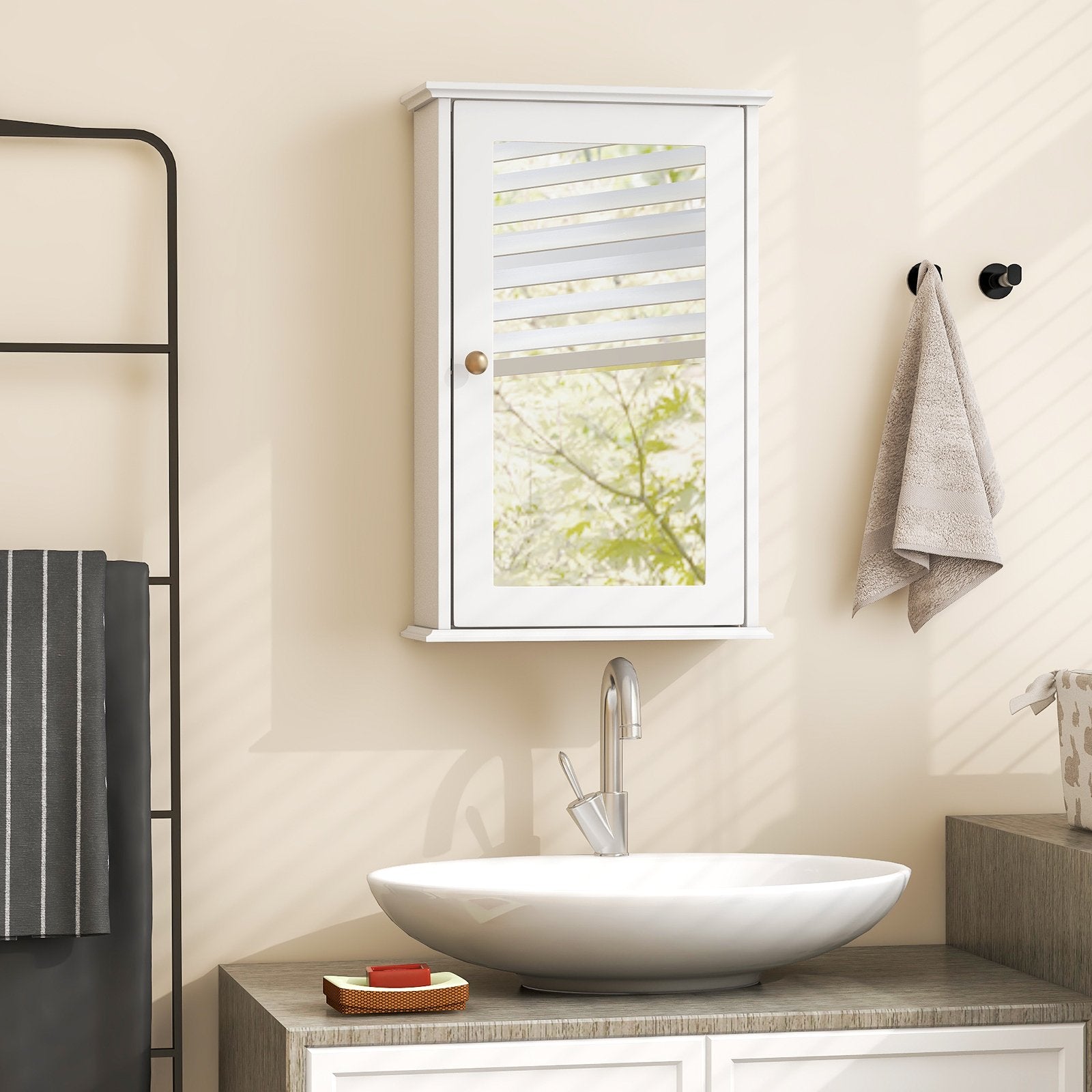 Bathroom Wall Cabinet with Single Mirror Door, White Wall Cabinets   at Gallery Canada