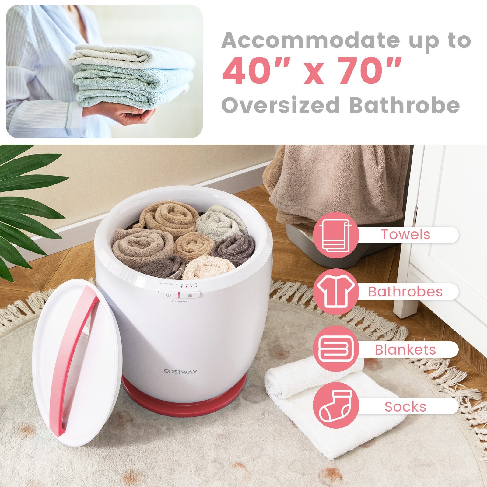 Countertop Towel Warmer Bucket with Auto Shut Off, Pink Dryers   at Gallery Canada