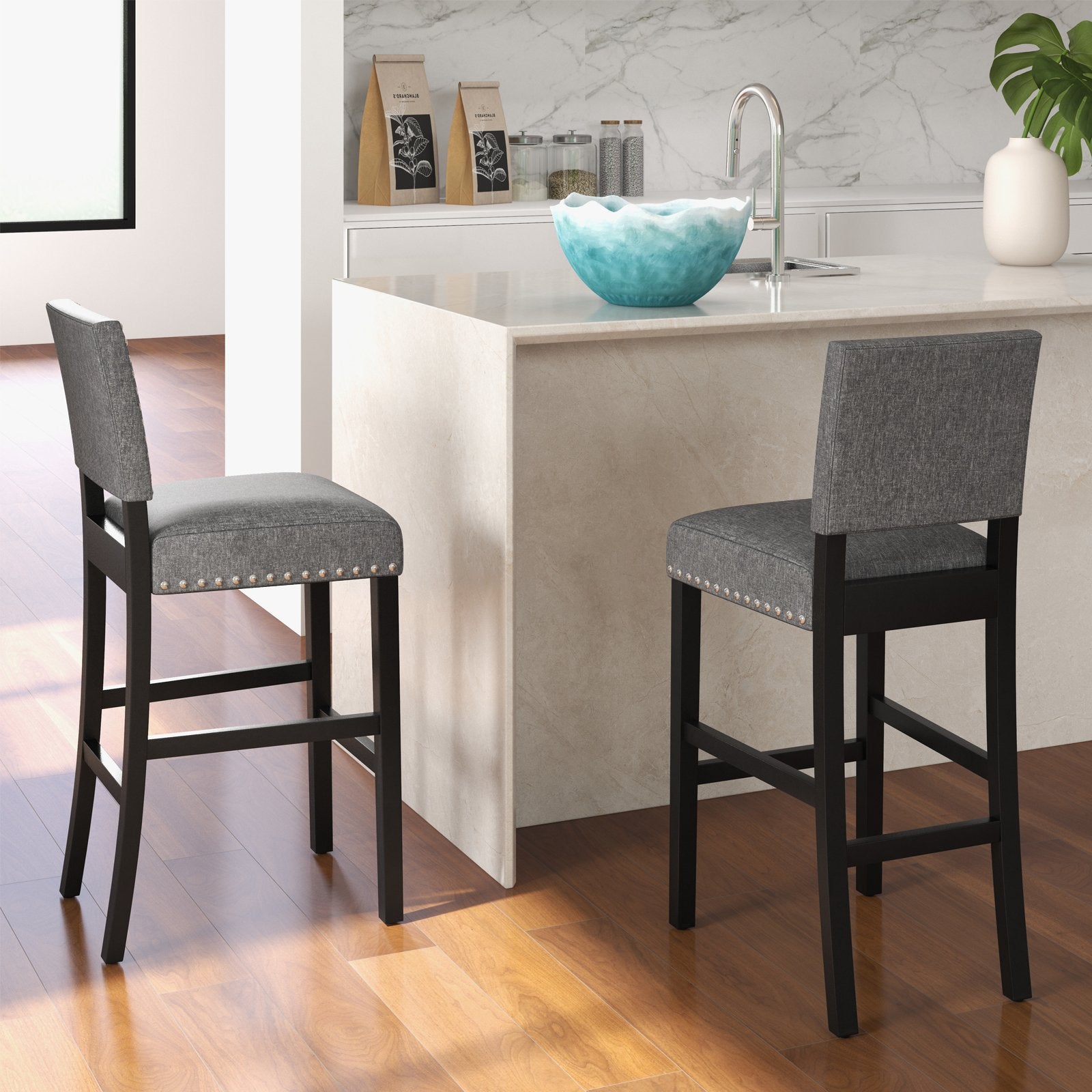 38.5/43.5 Inch Set of 2 Counter Height Chairs with Solid Rubber Wood Frame-M, Gray Dining Chairs   at Gallery Canada