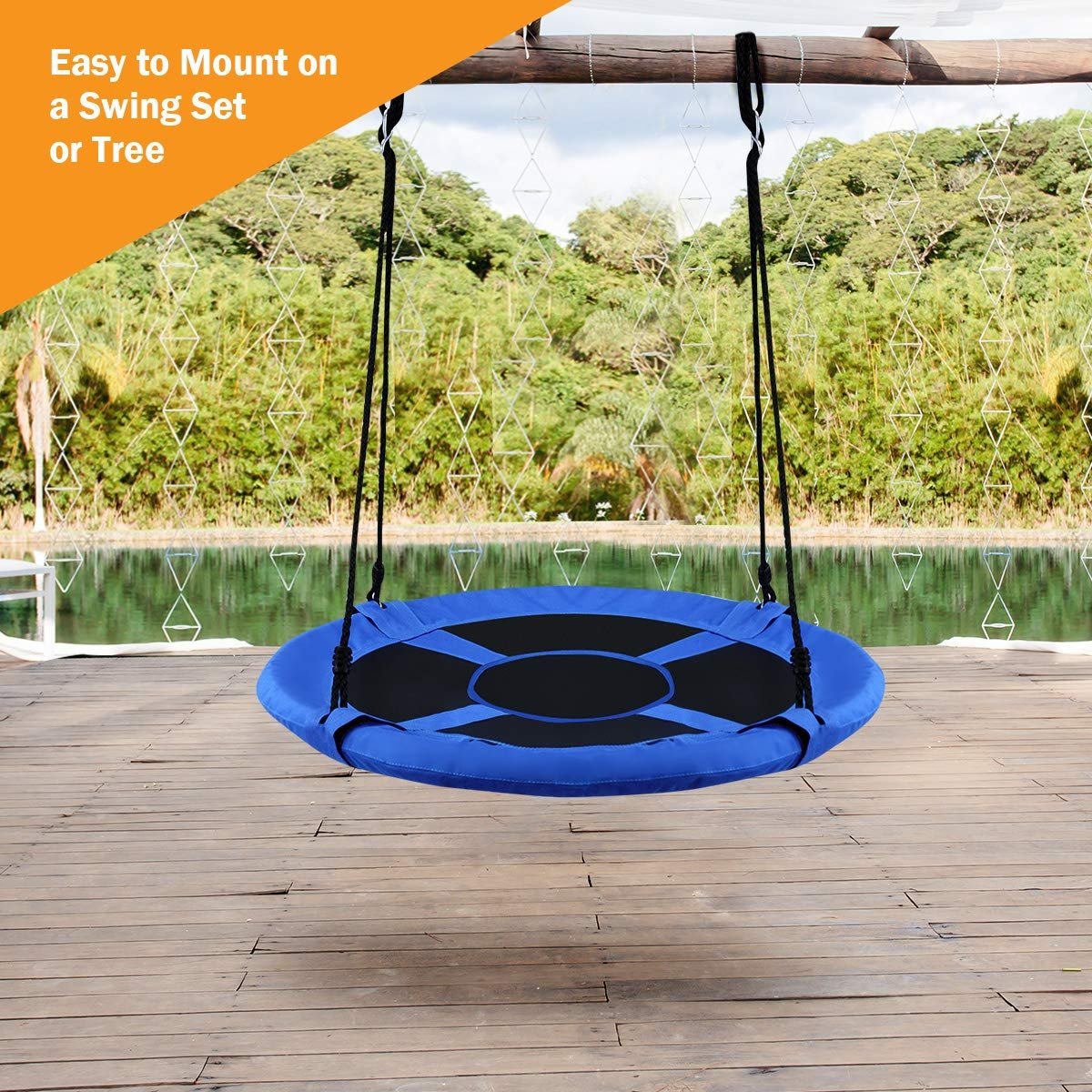 40 Inch Flying Saucer Tree Swing Indoor Outdoor Play Set, Blue - Gallery Canada