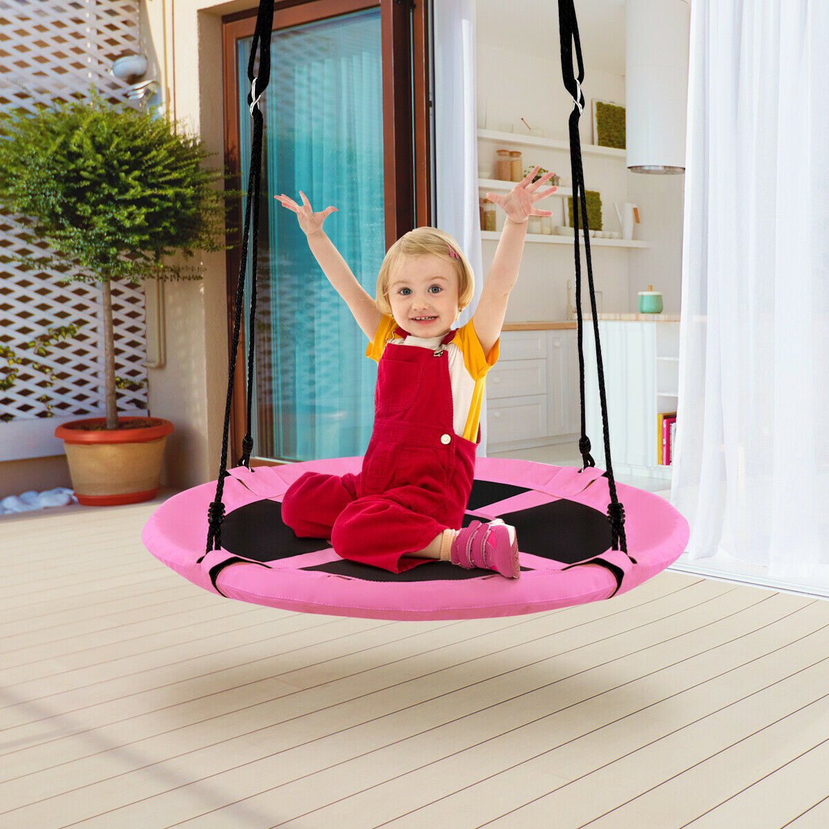 40 Inch Flying Saucer Tree Swing Indoor Outdoor Play Set, Pink Swing & Playsets   at Gallery Canada