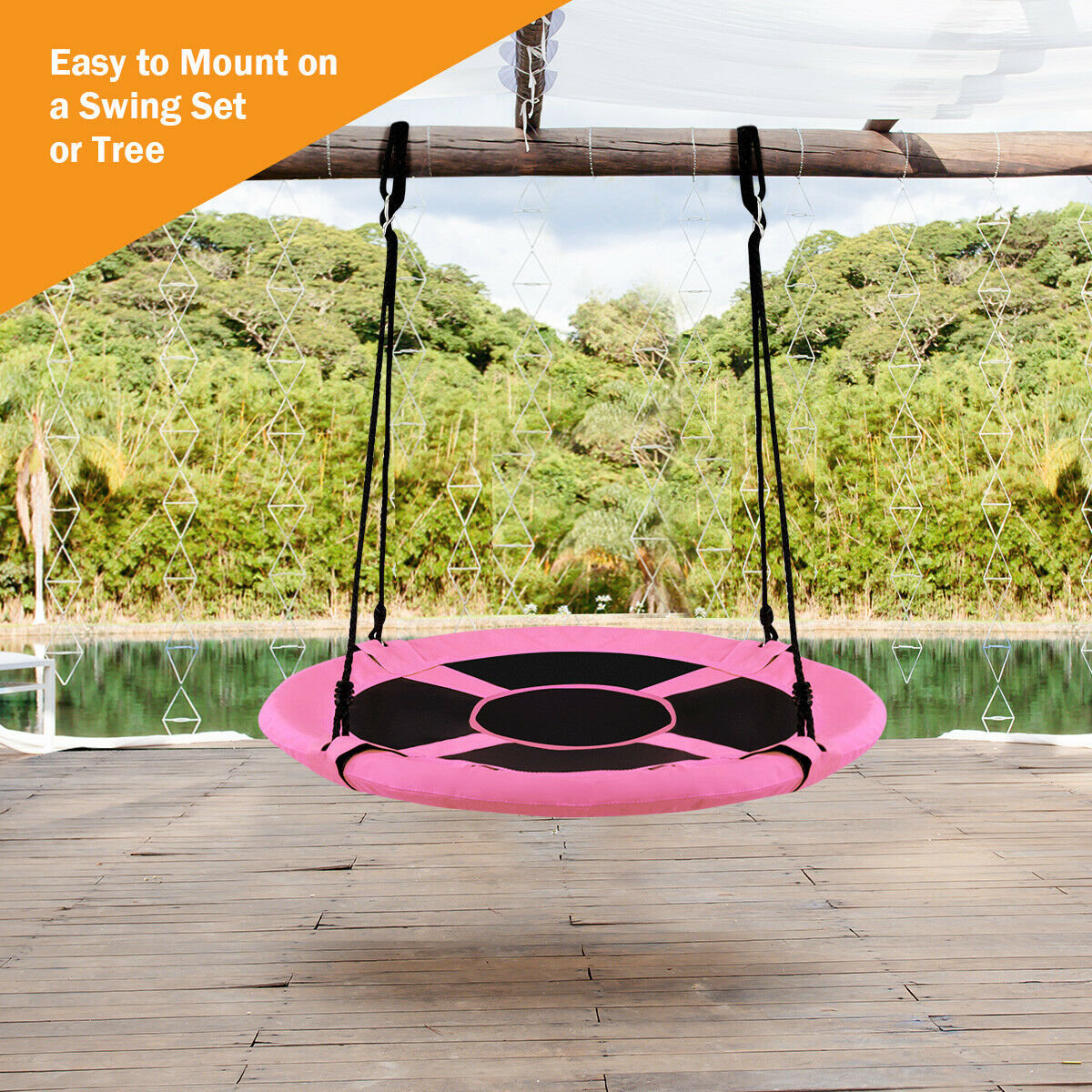 40 Inch Flying Saucer Tree Swing Indoor Outdoor Play Set, Pink Swing & Playsets   at Gallery Canada