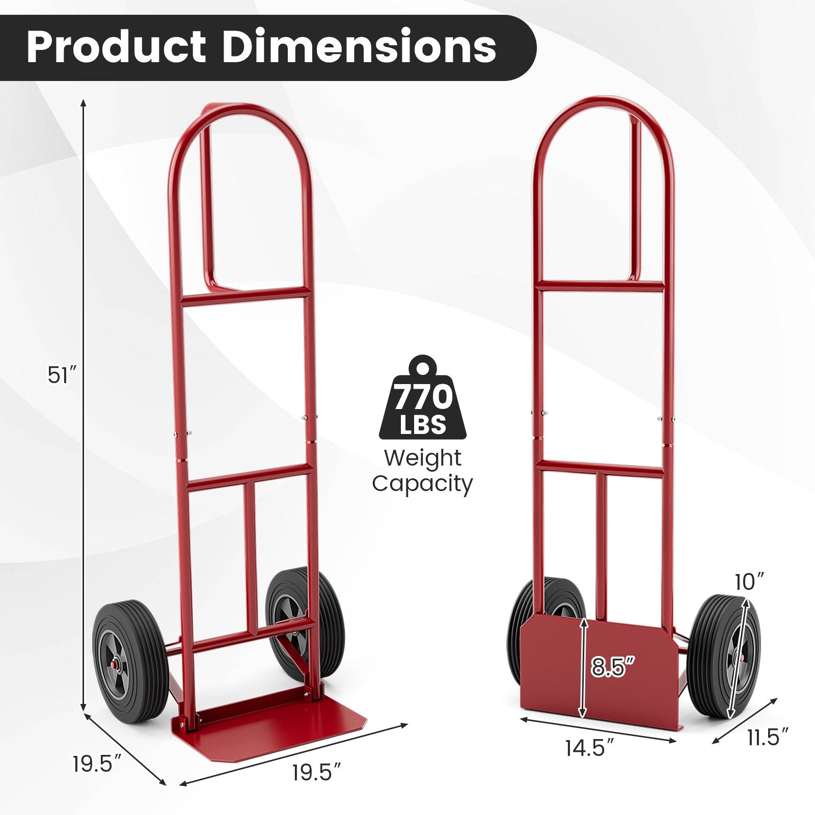 P-Handle Sack Truck with 10 Inch Wheels and Foldable Load Area, Red - Gallery Canada