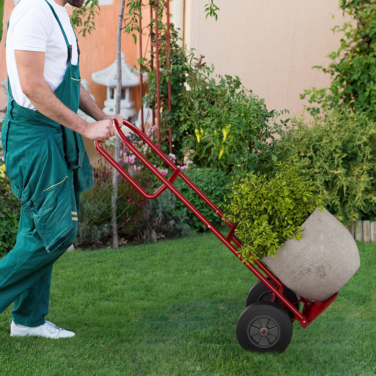 P-Handle Sack Truck with 10 Inch Wheels and Foldable Load Area, Red Garages   at Gallery Canada