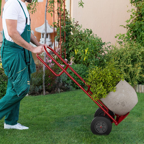 P-Handle Sack Truck with 10 Inch Wheels and Foldable Load Area, Red