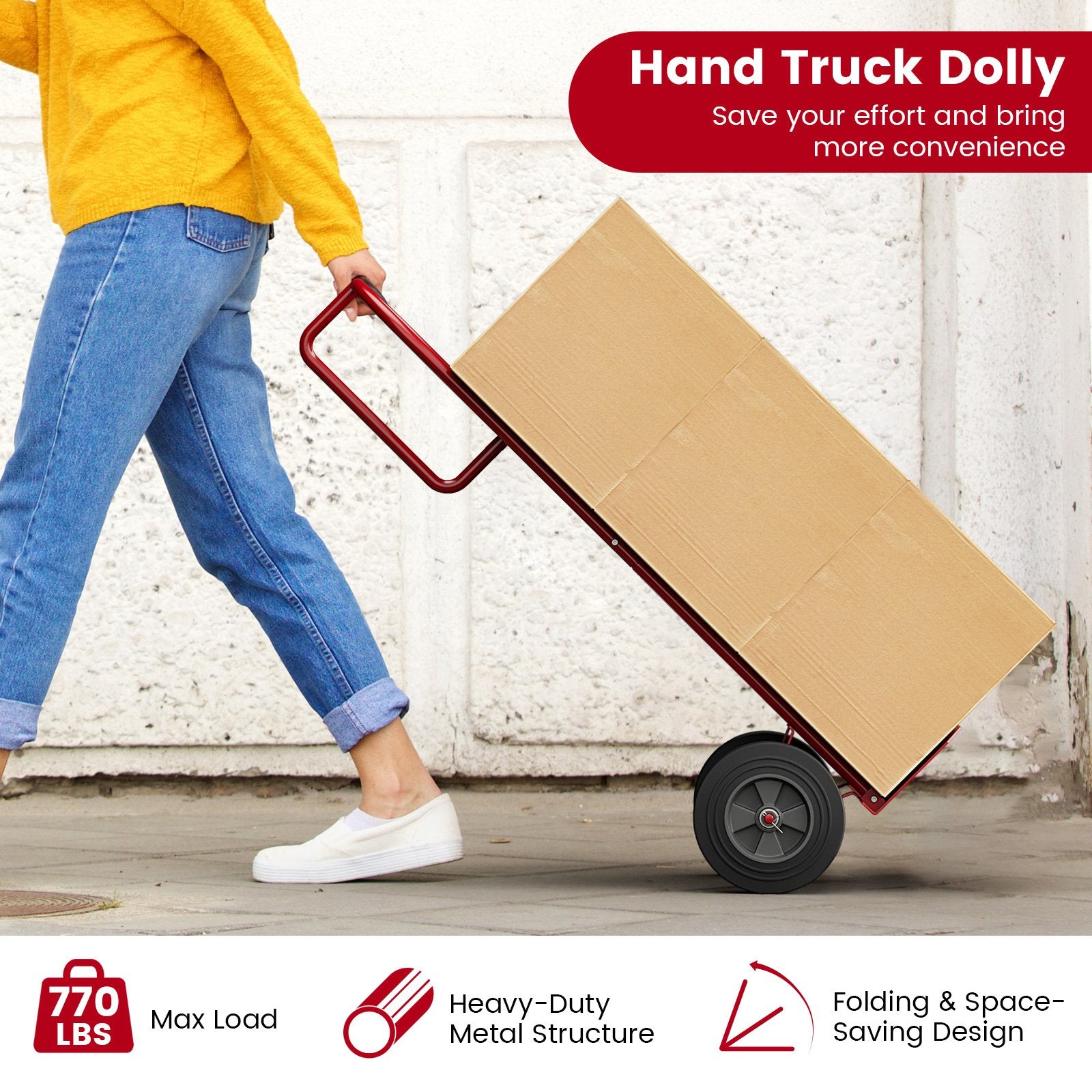 P-Handle Sack Truck with 10 Inch Wheels and Foldable Load Area, Red - Gallery Canada