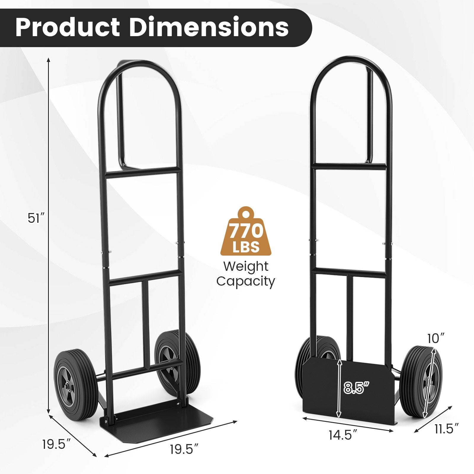 P-Handle Sack Truck with 10 Inch Wheels and Foldable Load Area, Black Garages   at Gallery Canada