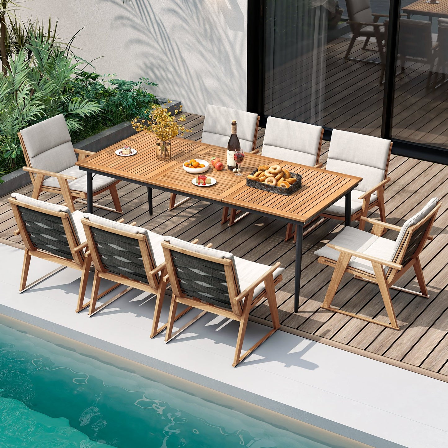 79" Acacia Wood Outdoor Dining Table for 8 with 1.9" Umbrella Hole Patio Dining Tables   at Gallery Canada