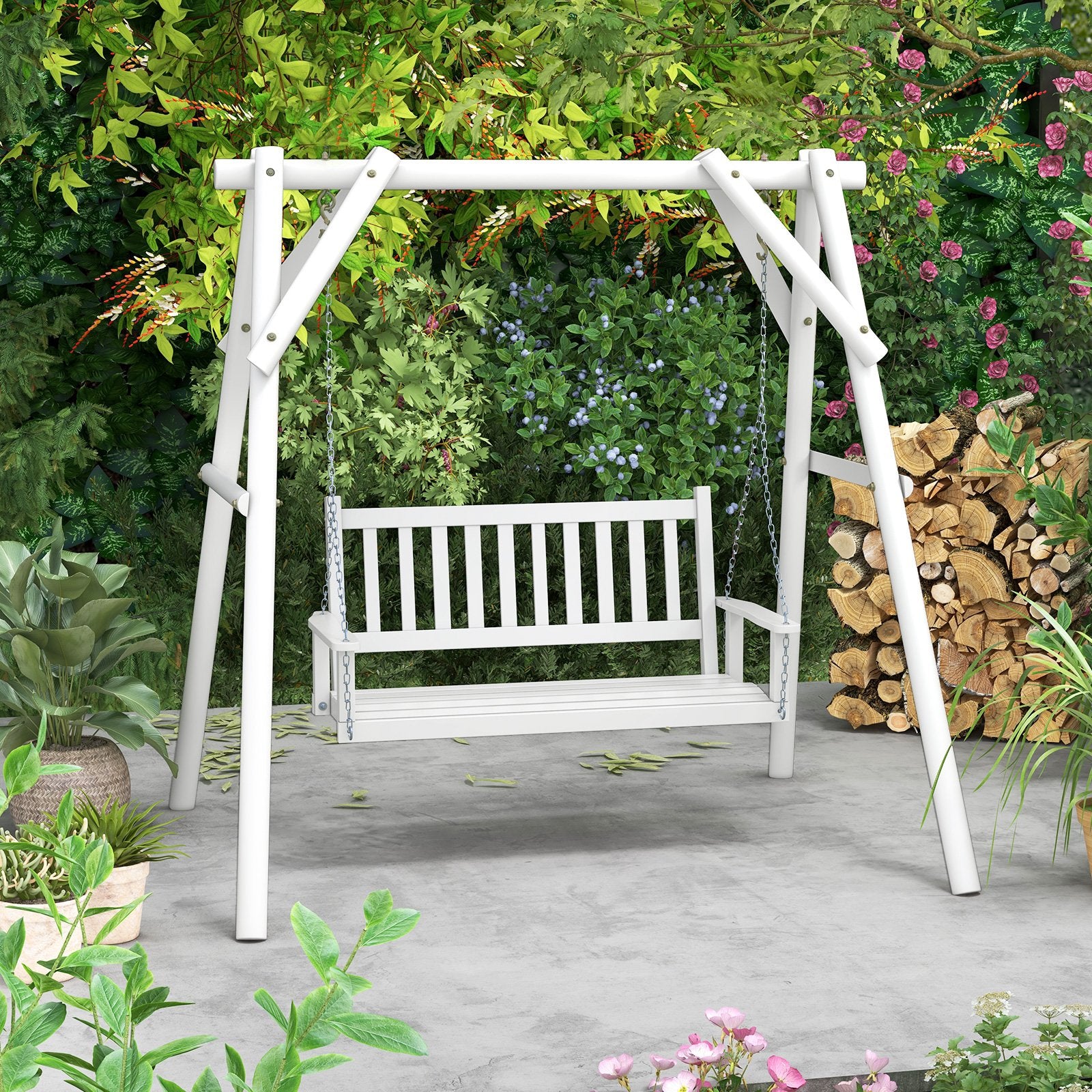 3-Person Wooden Outdoor Porch Swing with 800 lbs Weight Capacity, White Porch Swings   at Gallery Canada