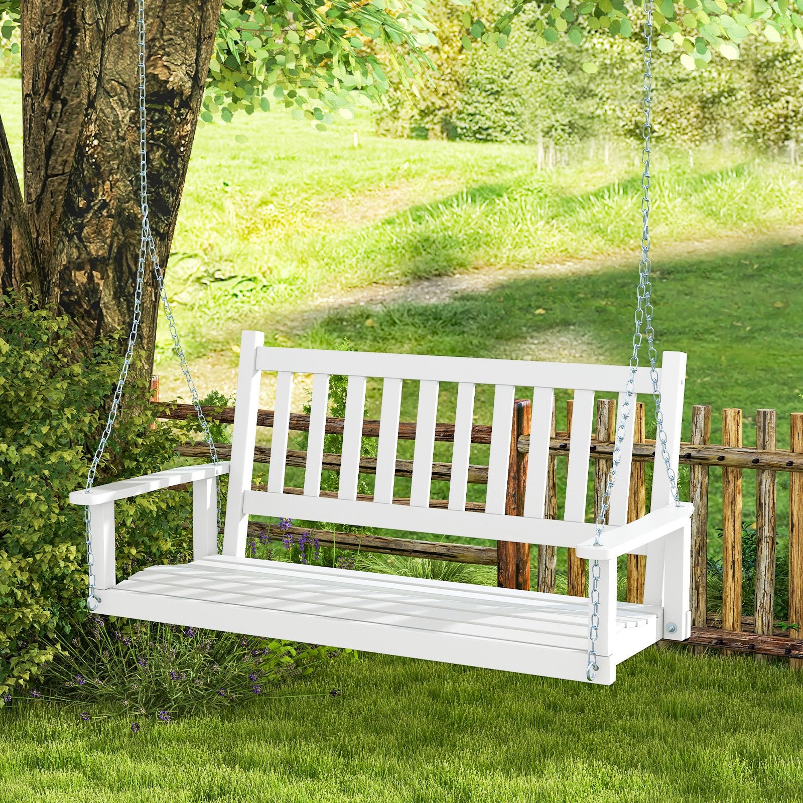 3-Person Wooden Outdoor Porch Swing with 800 lbs Weight Capacity, White Porch Swings   at Gallery Canada