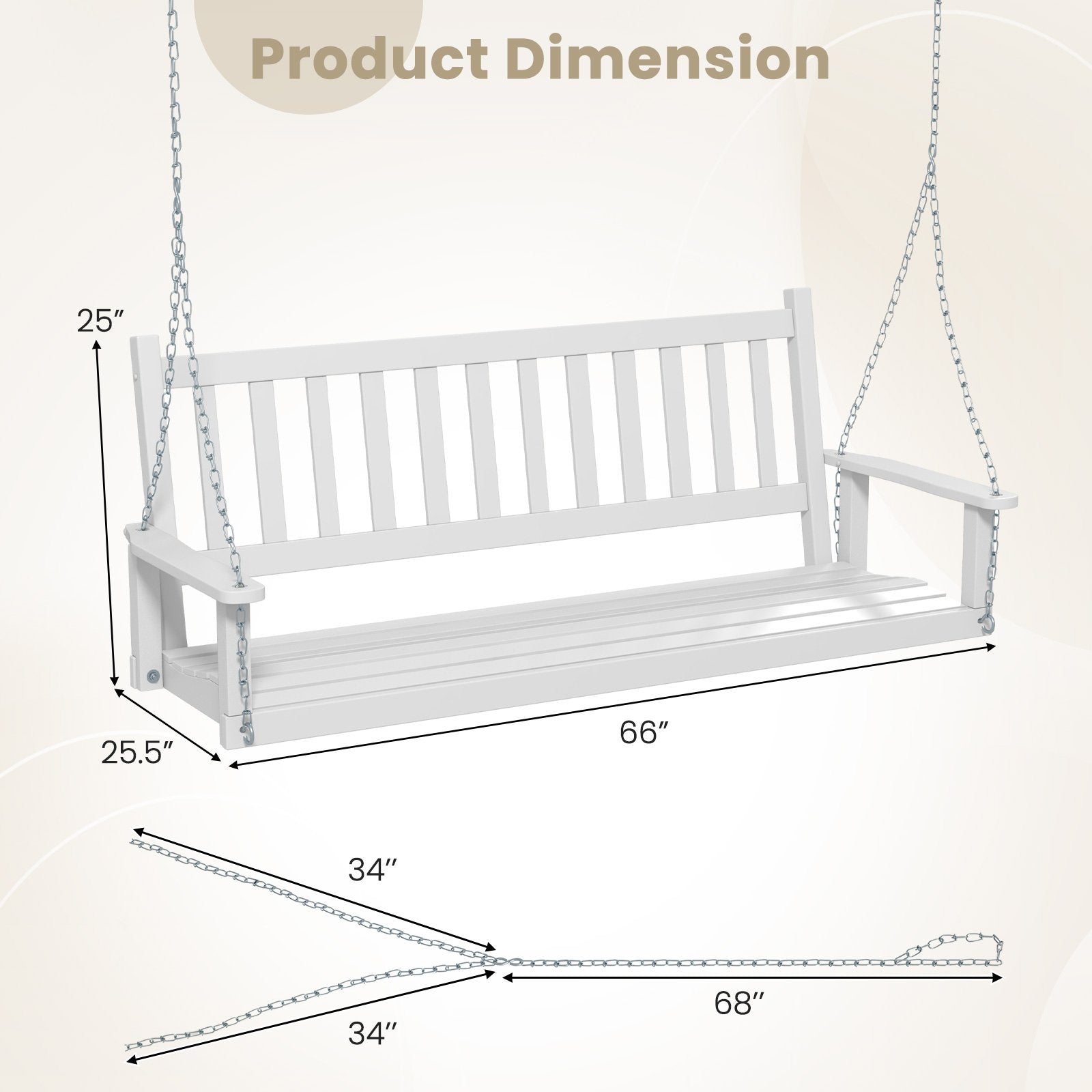 3-Person Wooden Outdoor Porch Swing with 800 lbs Weight Capacity, White Porch Swings   at Gallery Canada