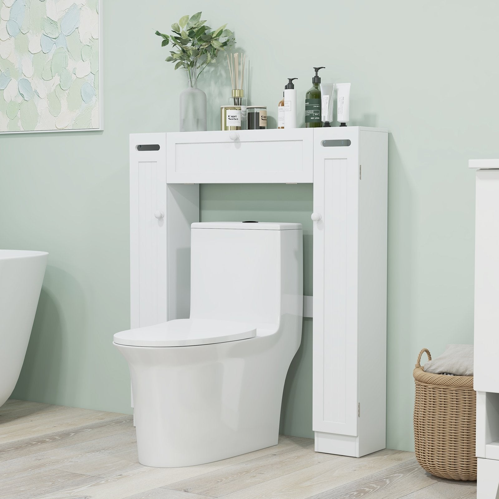 Over The Toilet Bathroom Cabinet with Adjustable Shelves and Paper Holder, White Bathroom Etagere   at Gallery Canada