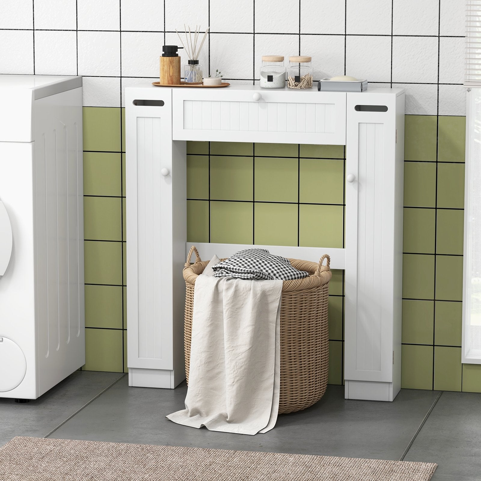 Over The Toilet Bathroom Cabinet with Adjustable Shelves and Paper Holder, White Bathroom Etagere   at Gallery Canada