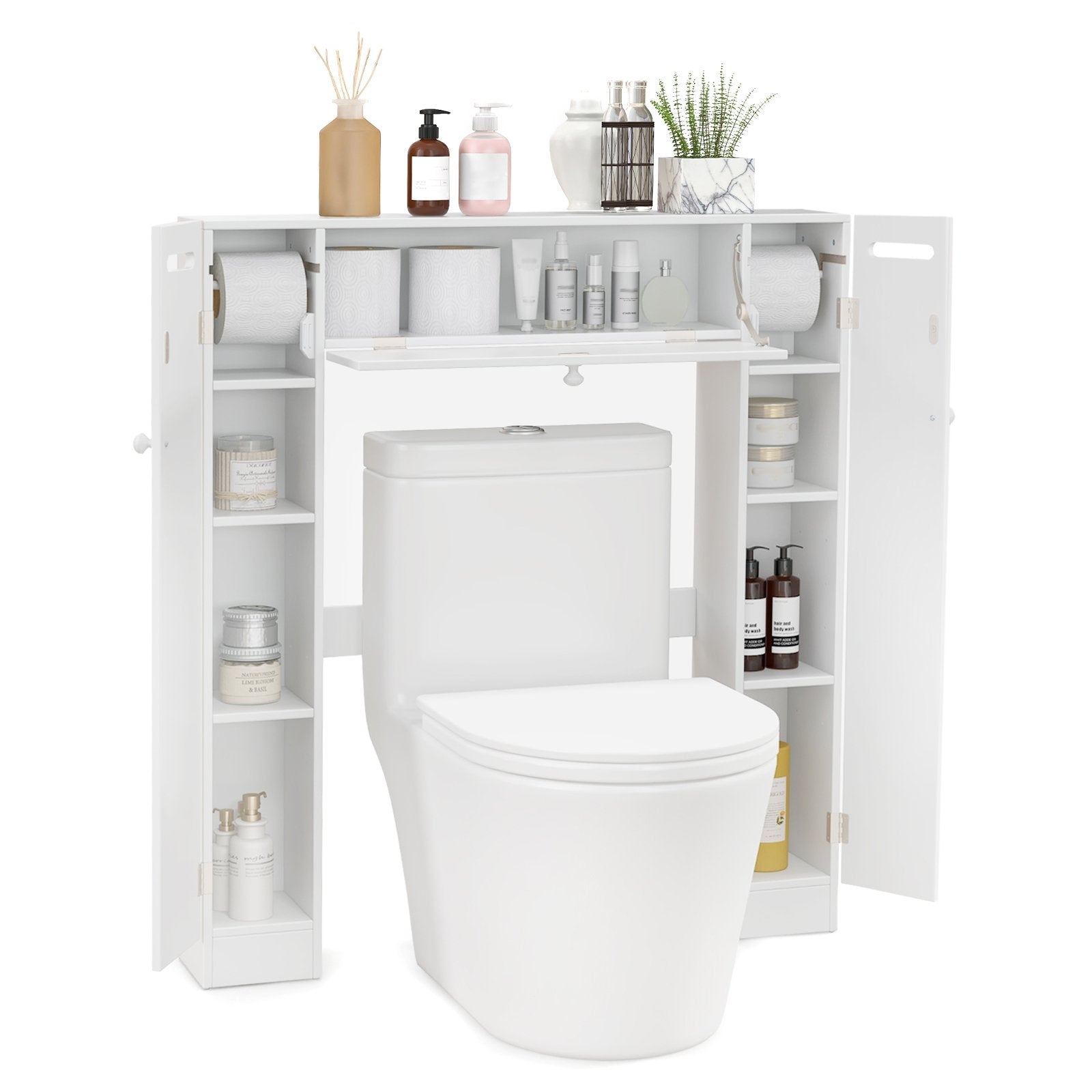 Over The Toilet Bathroom Cabinet with Adjustable Shelves and Paper Holder, White Bathroom Etagere   at Gallery Canada